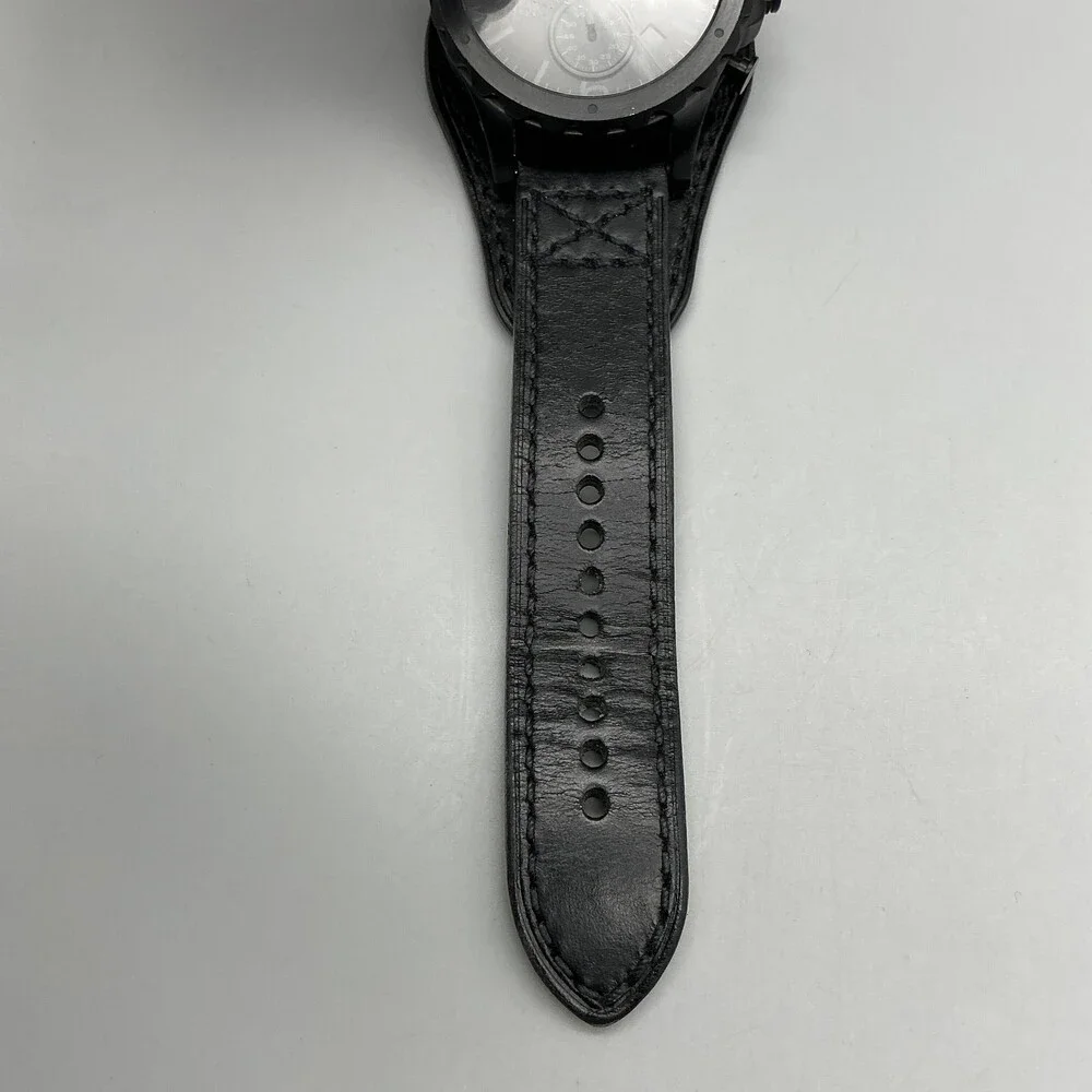 Fossil Nate JR1510 Mens Watch 46mm Black Leather Chronograph New Battery